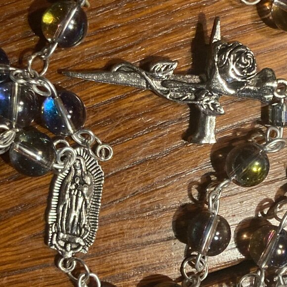 Handmade Rosary with Clear Shimmer Rainbow Glass Beads - Picture 3 of 3